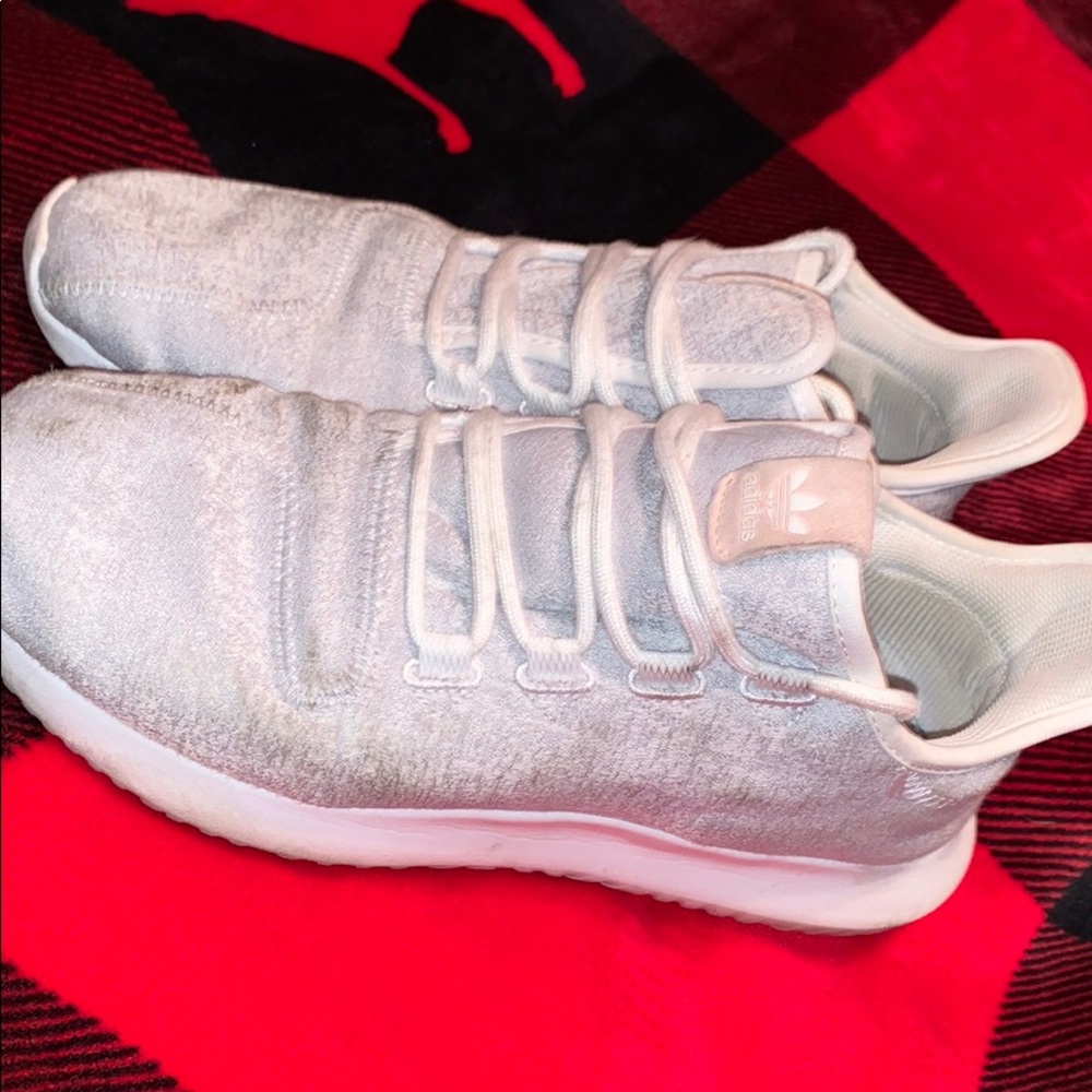 Grey and white adidas walking shoes